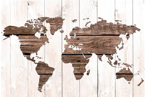 Rustic Map of the World - White Wood