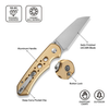 CIVIVI Pragma Prime Knife: 3.49", Wharncliffe, Satin Finished Blade, Champagne Aluminum Handle, Model C24067-3