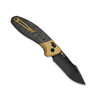 Kizer Knives Staffi Knife: 3.3", Plain Edge, Harpoon, Matte DLC Blade, Gold Titanium & Carbon Fiber Handle, Model KI3695A1