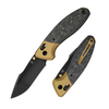 Kizer Knives Staffi Knife: 3.3", Plain Edge, Harpoon, Matte DLC Blade, Gold Titanium & Carbon Fiber Handle, Model KI3695A1