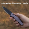 CIVIVI Kitefin, Button Lock Knife: Drop-Point, Black Stonewashed Blade, Purple Aluminum Handle, Model C24091-3