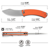 CIVIVI Outlaw Muk, Button Lock Knife: 3.47", 14C28N, Nessmuk, Stonewashed Blade; Orange G10 Handle, Model C24079-2