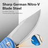 CIVIVI Stormhowl Flipper & Button Lock Knife: Milled Bright Blue Aluminum Handle / 3.3" Satin Finished Nitro-V Blade | C23040B-2