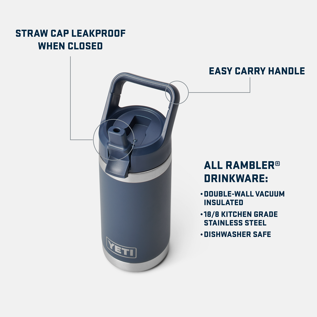 YETI Rambler Jr. Water Bottle w/ Colour-Matched Straw Cap, 355 mL