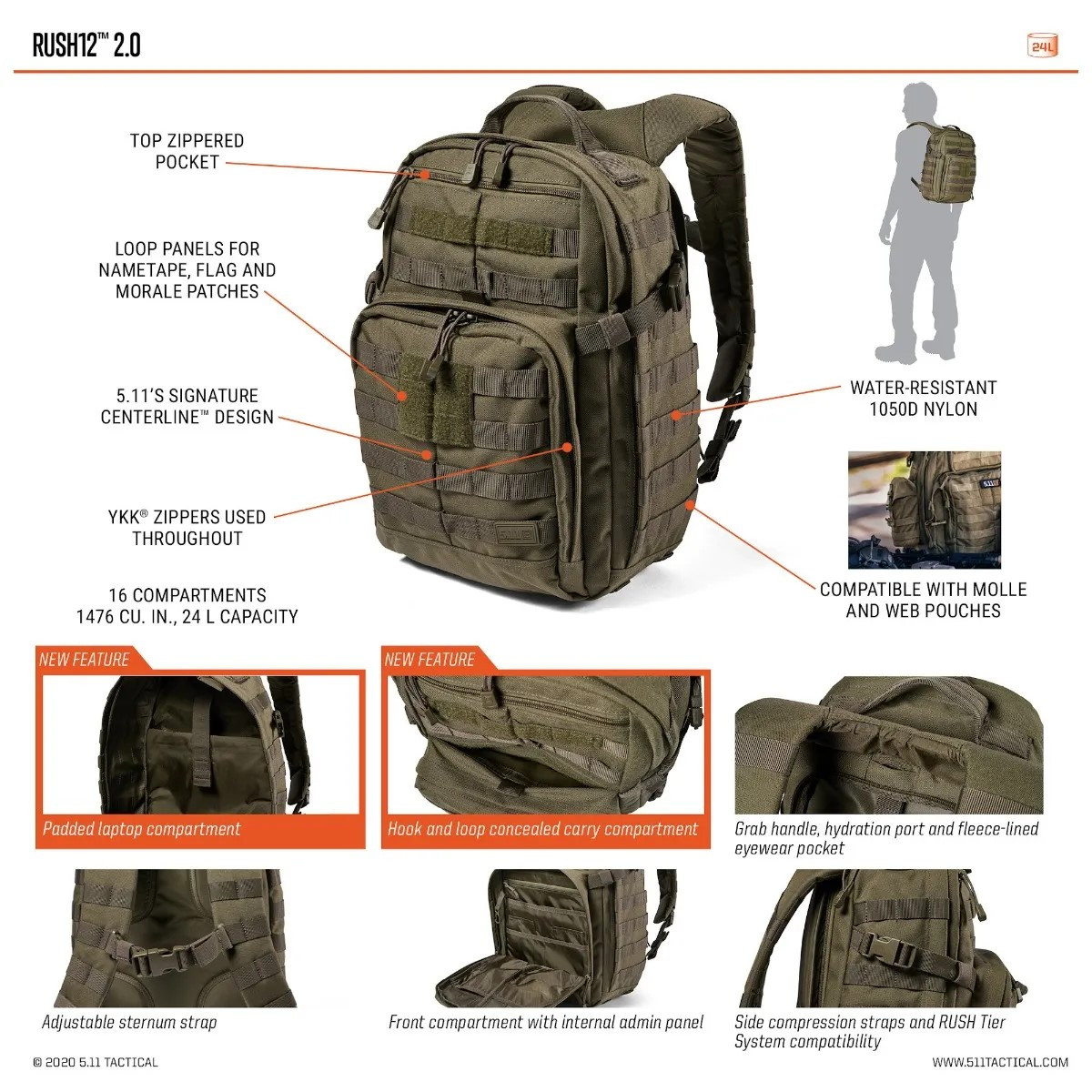 5.11 Tactical Rush 12 2.0 MultiCam Backpack, 24L