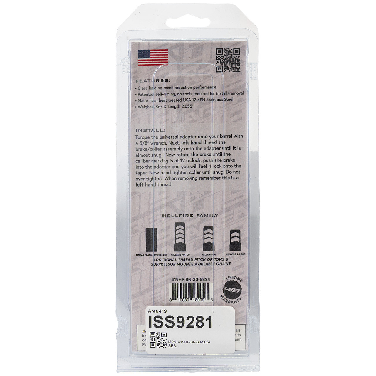 Area 419 Hellfire Self-Timing Muzzle Brake: 7mm / 30 cal, 5/8-24