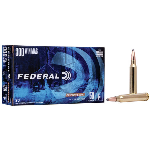 Federal Power-Shok Rifle Ammunition - 300 Win Mag, 150 gr, JSP, 3150 fps, Model 300WGS