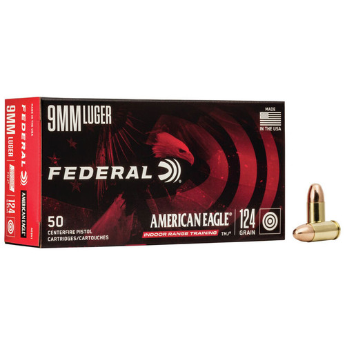 Federal American Eagle Indoor Range Training 9mm, 124 gr, TMJ Ammunition