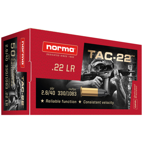 Norma TAC-22 22 LR, 40 gr, Lead Round Nose Rimfire Ammunition
