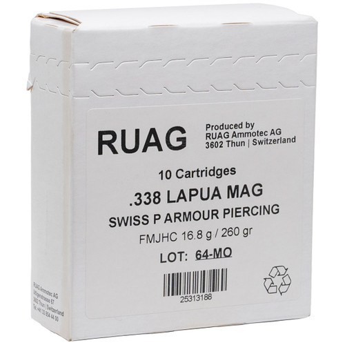 RUAG Swiss P AP 338 Lapua Mag, 260 gr, Armour Piercing Ammunition, Model 254 44926