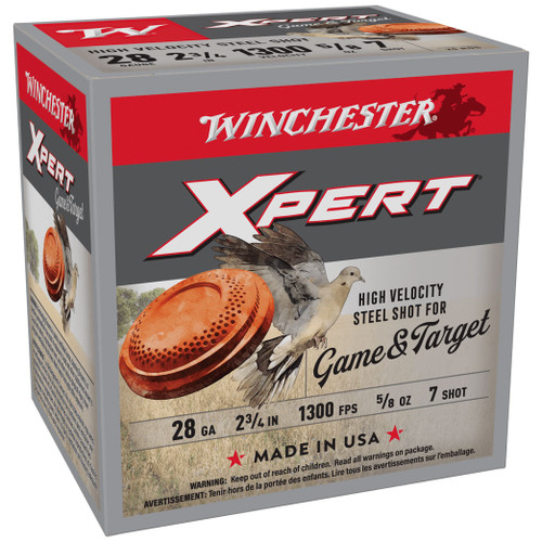 Winchester Xpert Game & Target Ammunition - 28 Gauge, 2-3/4", #7, Steel, 5/8 oz, 1300 fps, Model WE28GT7