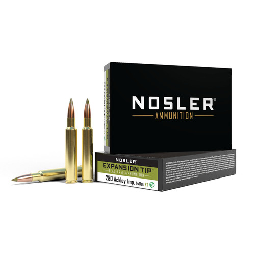 Nosler Expansion Tip Lead-Free Ammunition - 280 Ackley Improved, 140 gr, E-Tip, 3200 fps, Model 40067