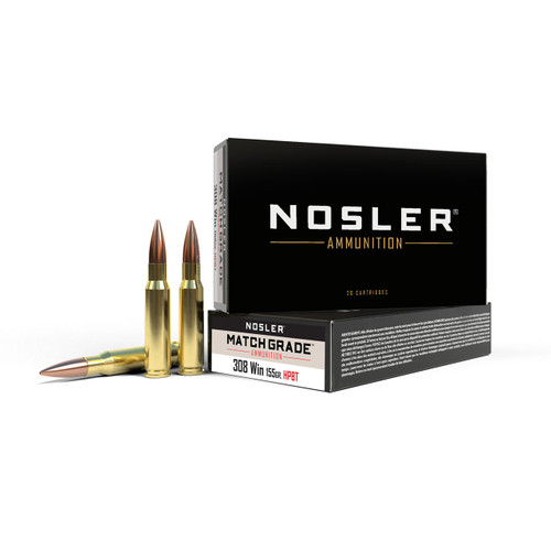 Nosler Match Grade Ammunition - 308 Win, 155 gr, HPBT Custom Competition, 2850 fps, Model 60052