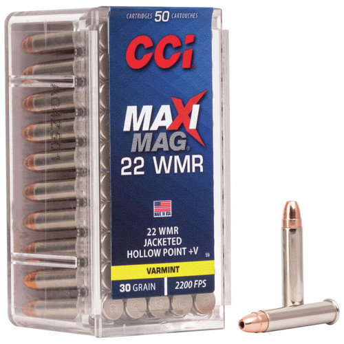 CCI Maxi-Mag +V 22 WMR, 30 gr, Jacketed Hollow Point Rimfire Ammunition