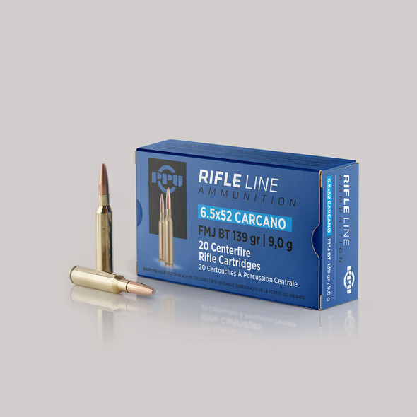 PPU Rifle Line Ammunition: 6.5x52 Carcano, 139 gr, FMJ-BT, Qty: 20 | PP6CF