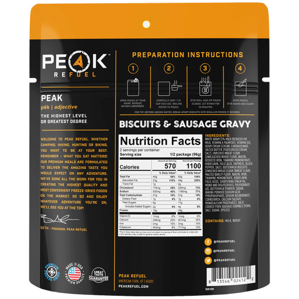 Peak Refuel Premium Freeze-Dried Biscuits & Sausage Gravy Meal