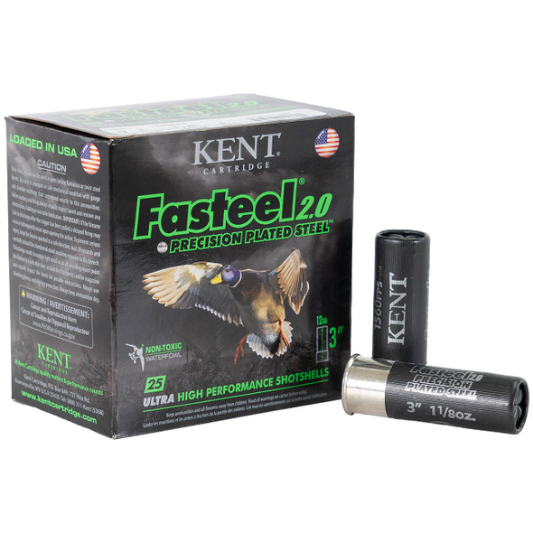 Kent Fasteel 2.0 Precision Plated Steel Waterfowl Ammunition - 12 Gauge, 3", #2, Steel, 1-1/8 oz, 1560 fps, Model K123FS32-2