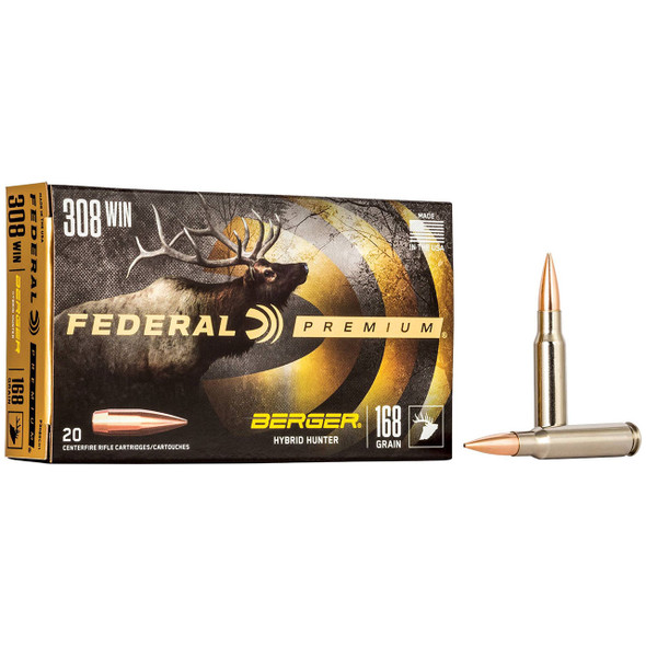 Federal Berger Hybrid Hunter Ammunition: 308 Win, 168 gr, BH, 2700 fps, Model P308BCH1