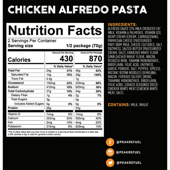 Peak Refuel Premium Freeze-Dried Chicken Alfredo Pasta Meal