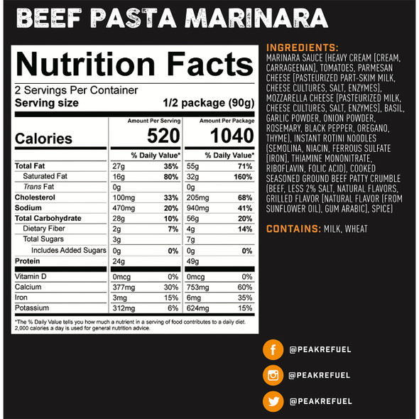 Peak Refuel Premium Freeze-Dried Beef Pasta Marinara Meal