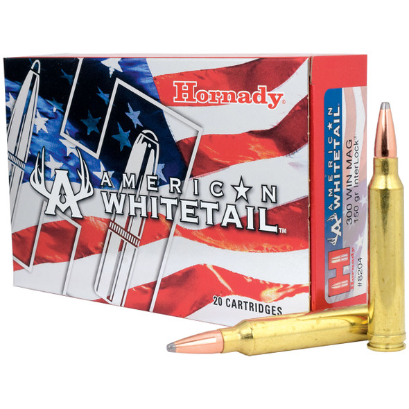 Hornady American Whitetail Ammunition - 300 Win Mag, 150 gr, SP Interlock, 3275 fps, Model 8204