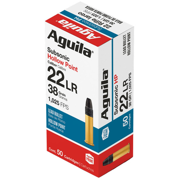 Aguila Subsonic Ammunition: 22 LR, 38 gr, Lead Hollow Point, 1025 fps |  1B223633 / 1B220268