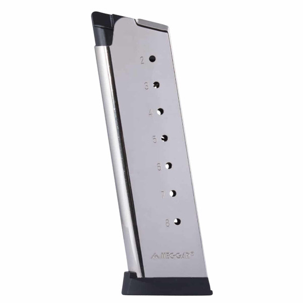 Mec-Gar Magazine for 1911 Full-Size - 45 ACP, 8-Rounds, Nickel, Polymer Floorplate