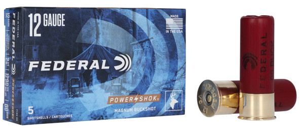 Federal Power-Shok Buckshot Ammunition: 12 Gauge, 00 Buck Shot, 2-3/4 in, 1290 fps