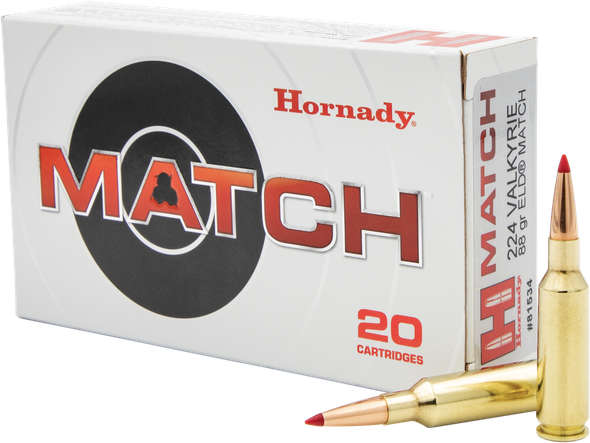 Hornady Match Ammunition: 224 Valkyrie, 88 Grain, ELD Match, 2675 fps