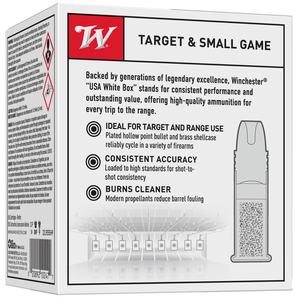 Winchester USA White Box Ammunition: 22 LR, 36 gr, HP Copper Plated, 1280 fps, Qty: 555 | 22LR555HP