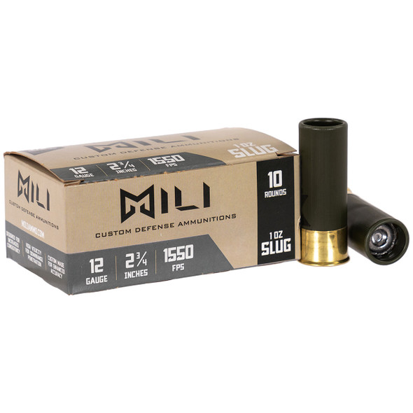 MILI Ammo Custom Defense Ammunition - 12 Gauge, 2-3/4", Rifled Slug, Lead, 1 oz, 1550 fps, Model M12-RIF-SLUG