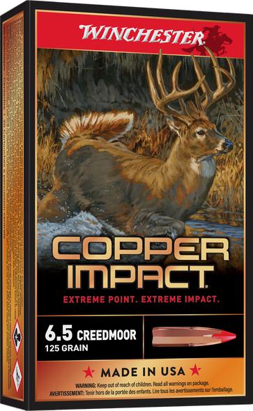 Winchester Copper Impact Ammunition: 6.5 Creedmoor, 125 Grain, Copper Extreme Point, 2850 fps