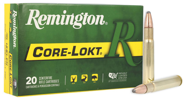 Remington Core-Lokt Ammunition: 35 Whelen, 200 Grain, Pointed Soft Point Core Lokt, 2675 fps, Qty: 20