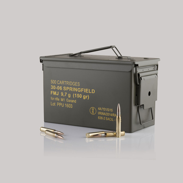 PPU Rifle Line Ammunition: 30-06 Springfield, M1 Garand, 150 gr, FMJ, 2745 fps, Qty: 500 | PP3006GMC
