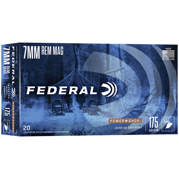 Federal Power-Shok Rifle Ammunition: 7mm Rem Mag, 175 gr, JSP, 2860 fps, Model 7RB