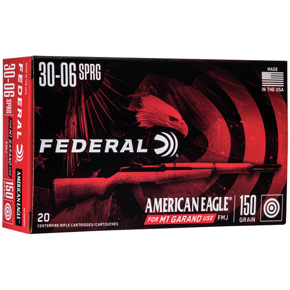 Federal American Eagle Rifle Ammunition - 30-06 Springfield, 150 gr, FMJ, 2740 fps, Model AE3006M1