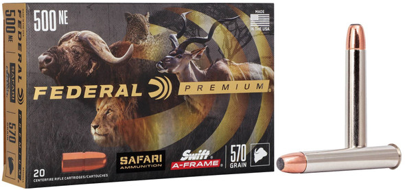 Federal Safari Swift A-Frame Ammunition: 500 Nitro Express, 570 Grain, Swift A-Frame, 2100 fps, Qty: 20