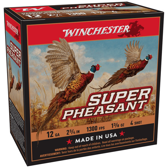 Winchester Super Pheasant Ammunition - 12 Gauge, 2-3/4", #4, Copper Plated Lead, 1-3/8 oz, 1300 fps, Model X12PH4
