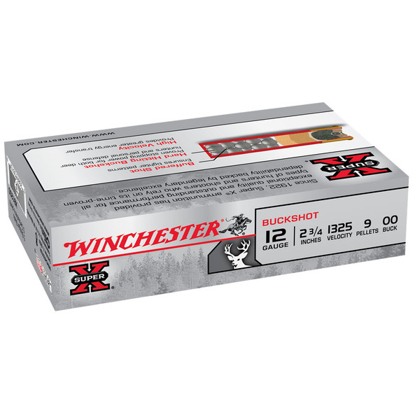 Winchester Super-X Ammunition: 12 Gauge, 2-3/4", 00 Buck, 9 Pellets, 1325 fps, Model XB1200