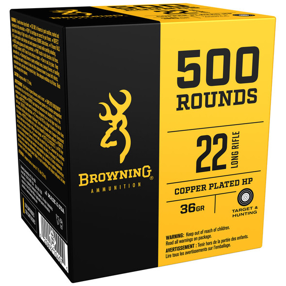 Browning BPR Performance Rimfire Ammunition - 22 LR, 36 gr, Copper Plated HP, 1280 fps, Model B194122000