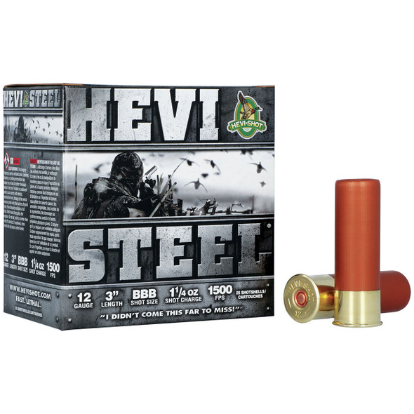 HEVI-Shot HEVI-Steel Ammunition - 12 Gauge, 3", BBB, Steel, 1-1/4 oz, 1500 fps, Model HS60888