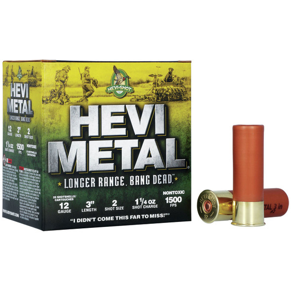 HEVI-Shot HEVI-Metal Longer Range Ammunition: 12 Gauge, 3", 1-1/4 oz, #2, Bismuth/Steel, 1500 fps, Model HS38002