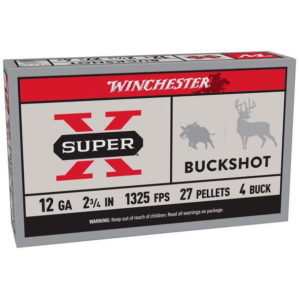 Winchester Super-X Ammunition - 12 Gauge, 2-3/4", 4 Buck, 27 Pellets, 1325 fps