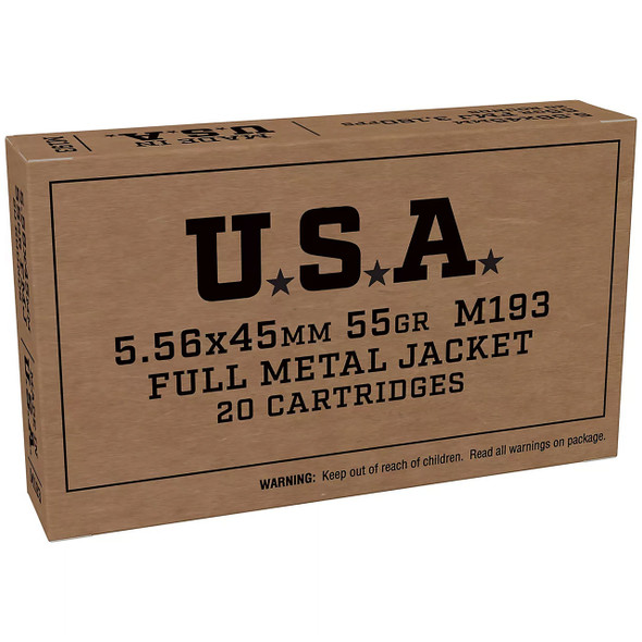Winchester M193 Ammunition - 5.56x45mm, 55 gr, FMJ, 3180 fps, Model SGM193KW