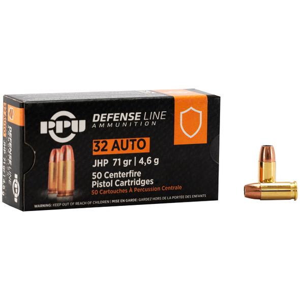 PPU (Prvi Partizan) Defense Ammunition - 32 Auto, 71 gr, JHP, 902 fps, Model PPD32A