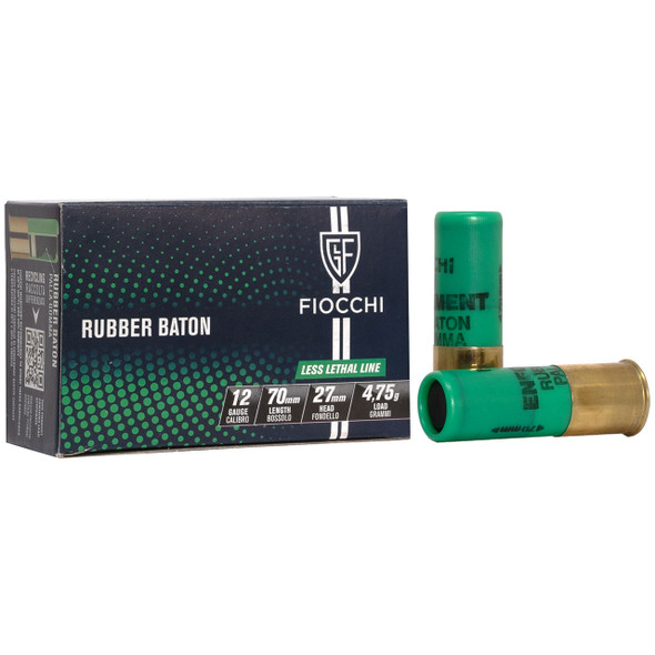 Fiocchi Less Lethal Ammunition - 12 Gauge, 2-3/4", Rubber Baton, 1 oz, 740 fps, Model 12LEBA10