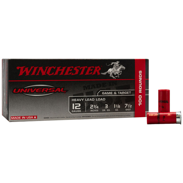 Winchester Universal Game & Target Ammunition - 12 Gauge, 2-3/4", #7.5, Lead, 1-1/8 oz, 1200 fps, Model CQU127