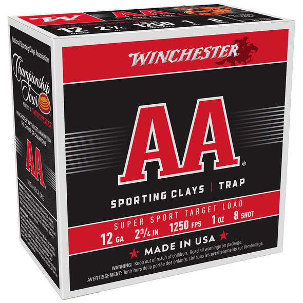 Winchester AA Ammunition - 12 Gauge, 2-3/4", #8, Lead, 1 oz, 1250 fps, Model AASC12508