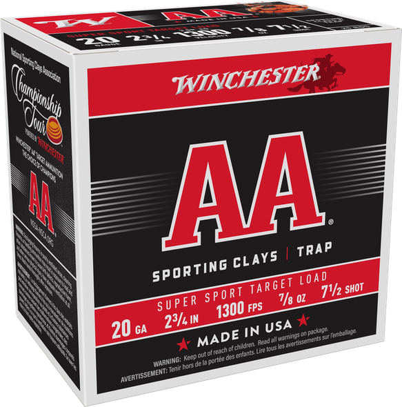 Winchester AA Ammunition: 20 Gauge, 2.75", 7.5 Shot, 7/8 Ounce, 1300 fps