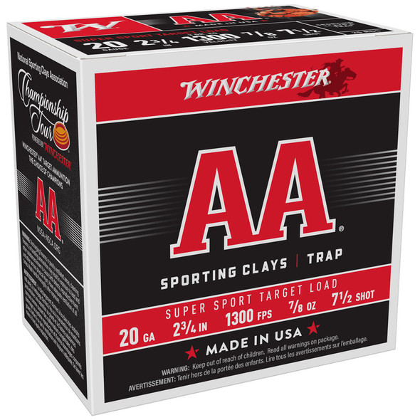 Winchester AA Ammunition - 20 Gauge, 2-3/4", #8, Lead, 7/8 oz, 1300 fps, Model AASC207